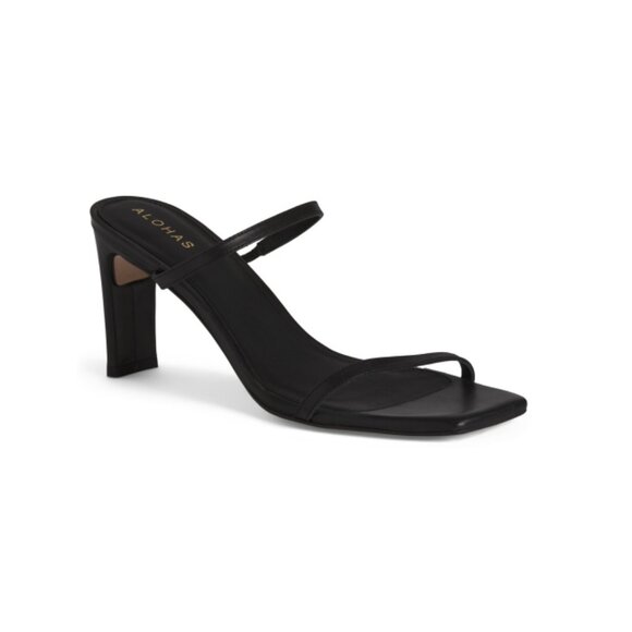 ALOHAS Black Made In Spain Leather Cannes Heeled Sandals